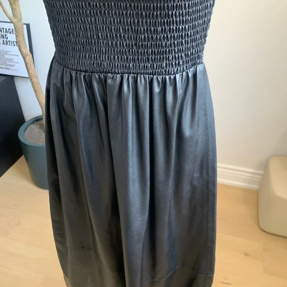 ZARA Black Faux Leather Smocked Midi Dress XS NWT - Picture 3 of 9